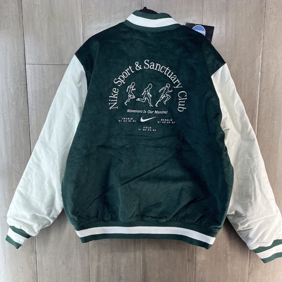 Nike Sport Sanctuary Corduroy Varsity Jacket Green White Men's Sizes FB9972-397 - Picture 8 of 9